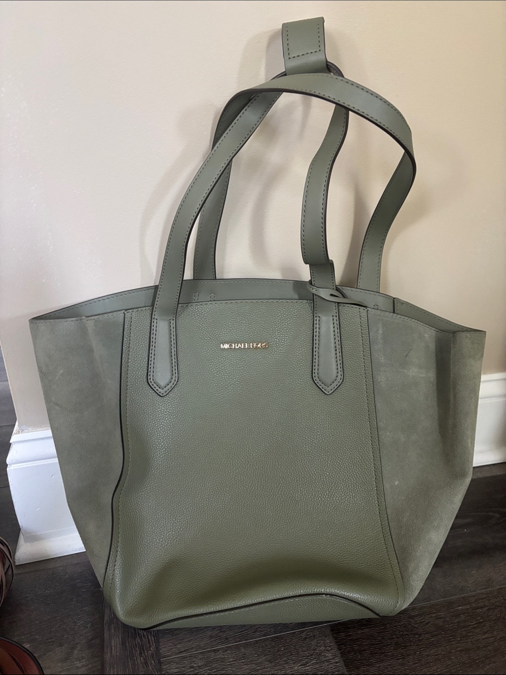 Michael Kors Sage Green Tote with Suede Panels